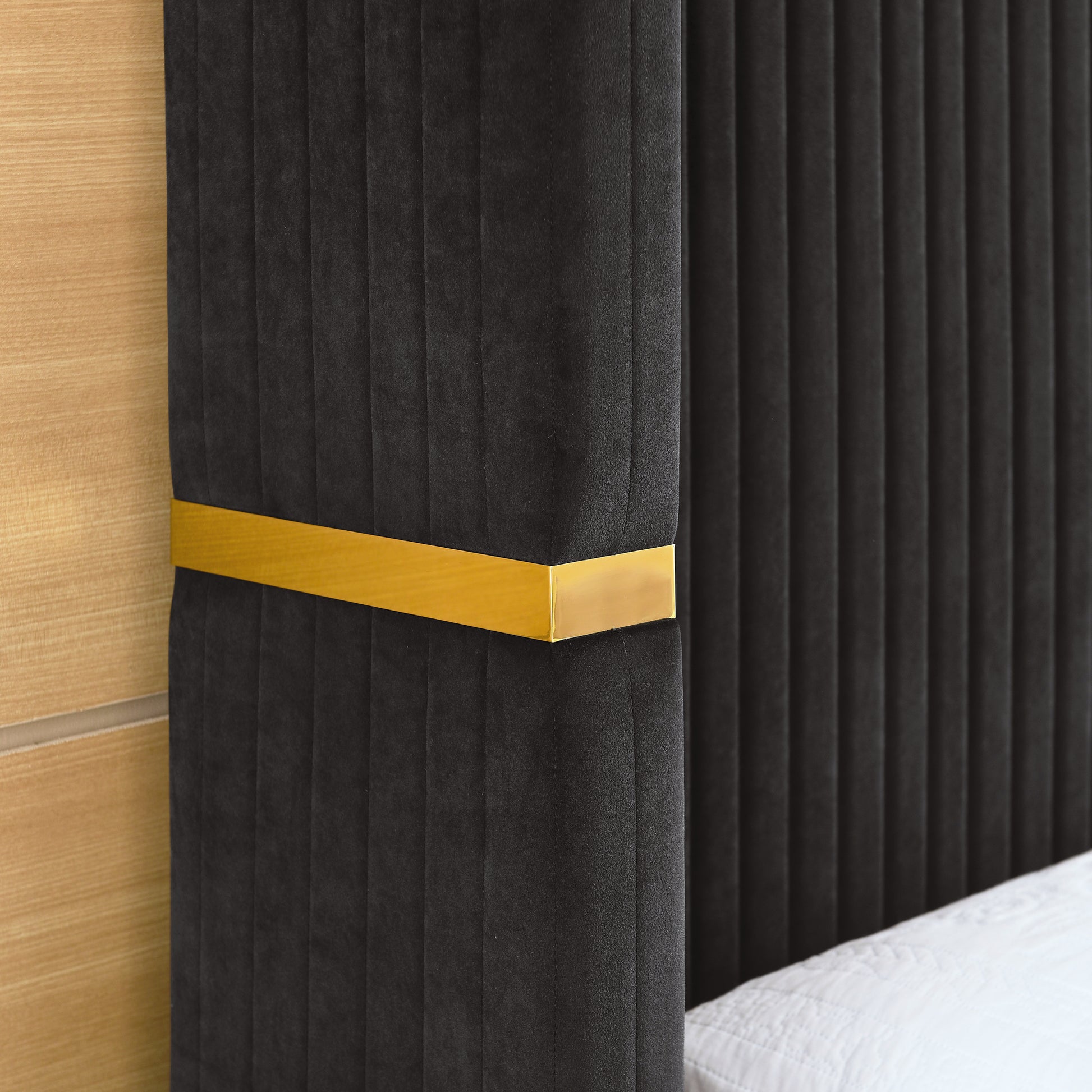 Corduroy Upholstered Bed Frame Queen Size 65" Tall Wingback Headboard Queen Bed Frame Metal Decoration No Box Spring Needed Box Spring Not Required Queen Black Wood Bedroom Eucalyptus Velvet Foam