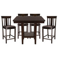 5Pc Counter Height Dining Set Espresso Finish Counter Height Table With Shelf And 4 Counter Height Chairs Set Wooden Furniture Dining Kitchen Set Wood Wood Espresso Seats 4 Wood Dining Room Square Dining Table With Chair Wood