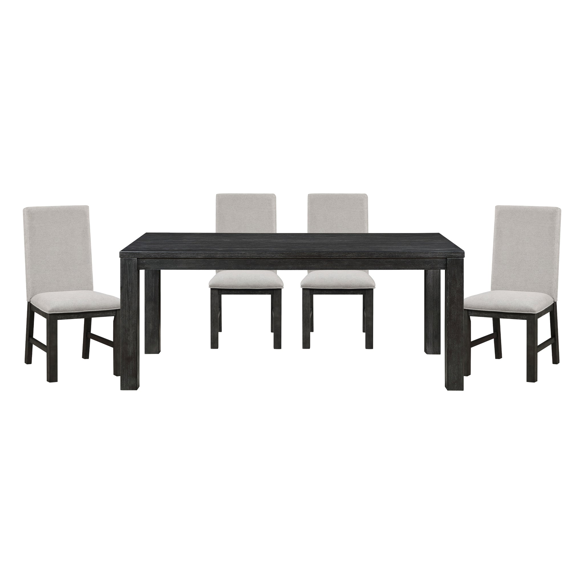 Antique Black Finish Modern Dining 5Pc Set Rectangular Table And 4 Upholstered Chairs Textured Gray Wooden Dining Room Furniture Wood Wood Antique Black Seats 4 Wood Dining Room 72 Inches 4 Leg Rectangular Dining Table With Chair Wood