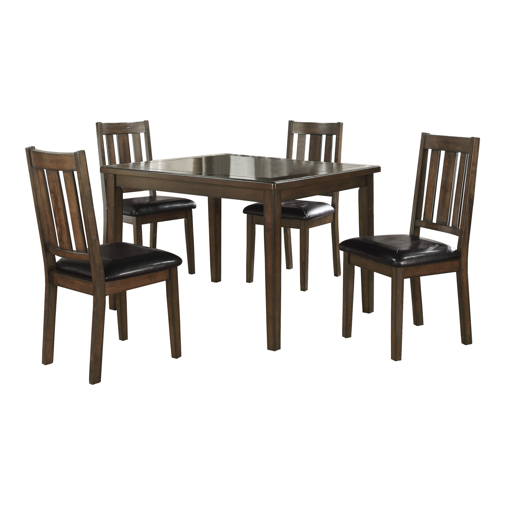 Dark Brown Cherry Finish 5Pc Dining Set Table With 4 Chairs Black Faux Leather Upholstery Wooden Kitchen Funiture Dinette Set Wood Brown Mix Seats 4 Wood Dining Room 48 Inches Rectangular Dining Table With Chair Wood