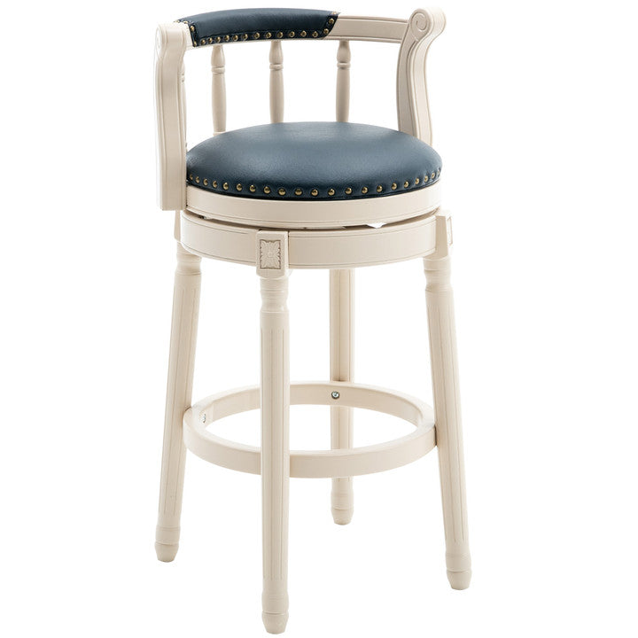 Bar Stools Seat Height 29.5'' Leather Wooden Bar Stools White Blue 1Pc Cream Blue Genuine Leather