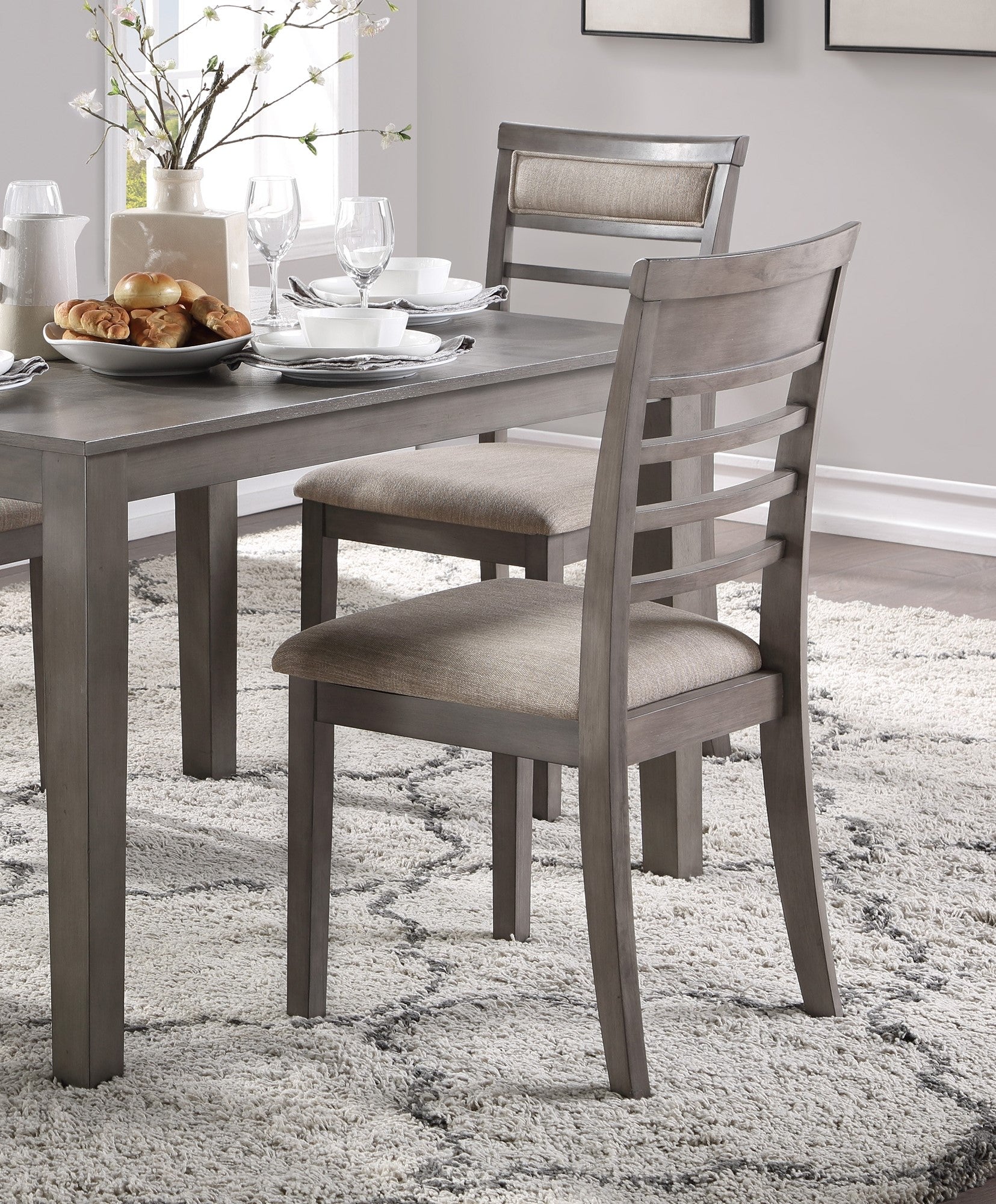 Beautiful Gray Finish 5Pc Dining Set Table And 4 Side Chairs Set Fabric Upholstery Wooden Furniture Kitchen Dining Set Wood Wood Gray Seats 4 Wood Dining Room 48 Inches Transitional 4 Leg Rectangular Dining Table With Chair Wood
