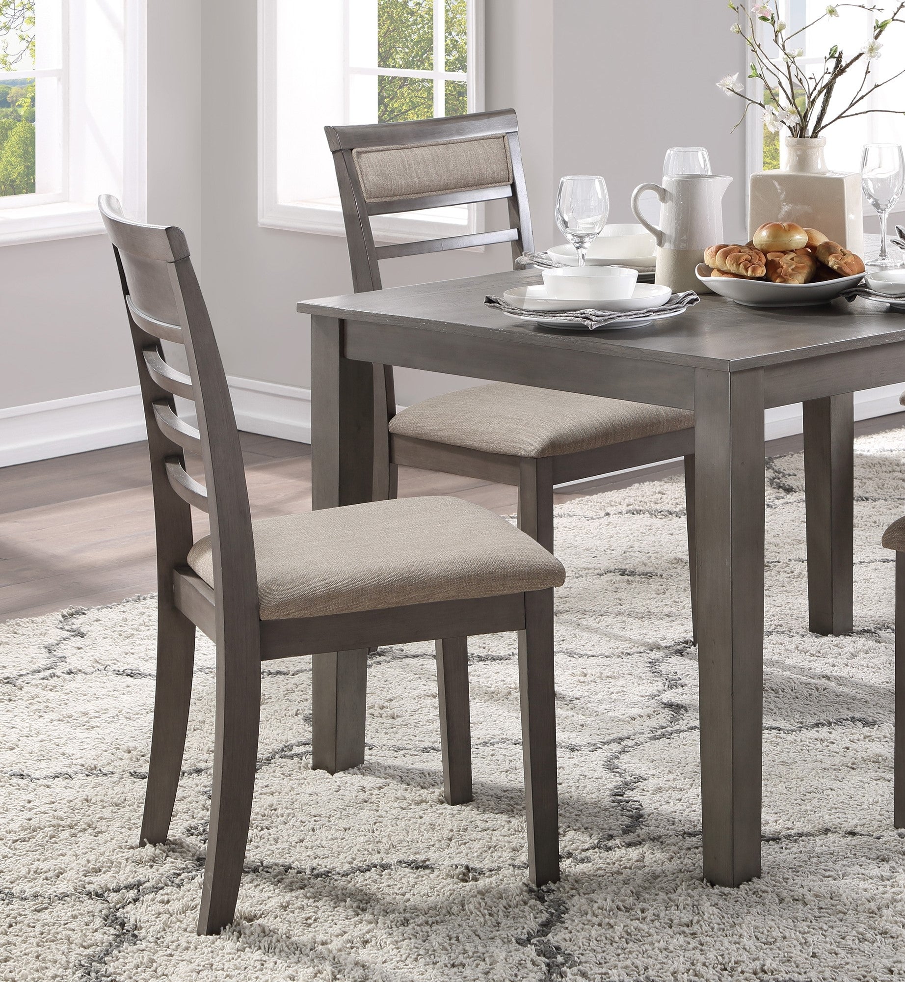 Beautiful Gray Finish 5Pc Dining Set Table And 4 Side Chairs Set Fabric Upholstery Wooden Furniture Kitchen Dining Set Wood Wood Gray Seats 4 Wood Dining Room 48 Inches Transitional 4 Leg Rectangular Dining Table With Chair Wood