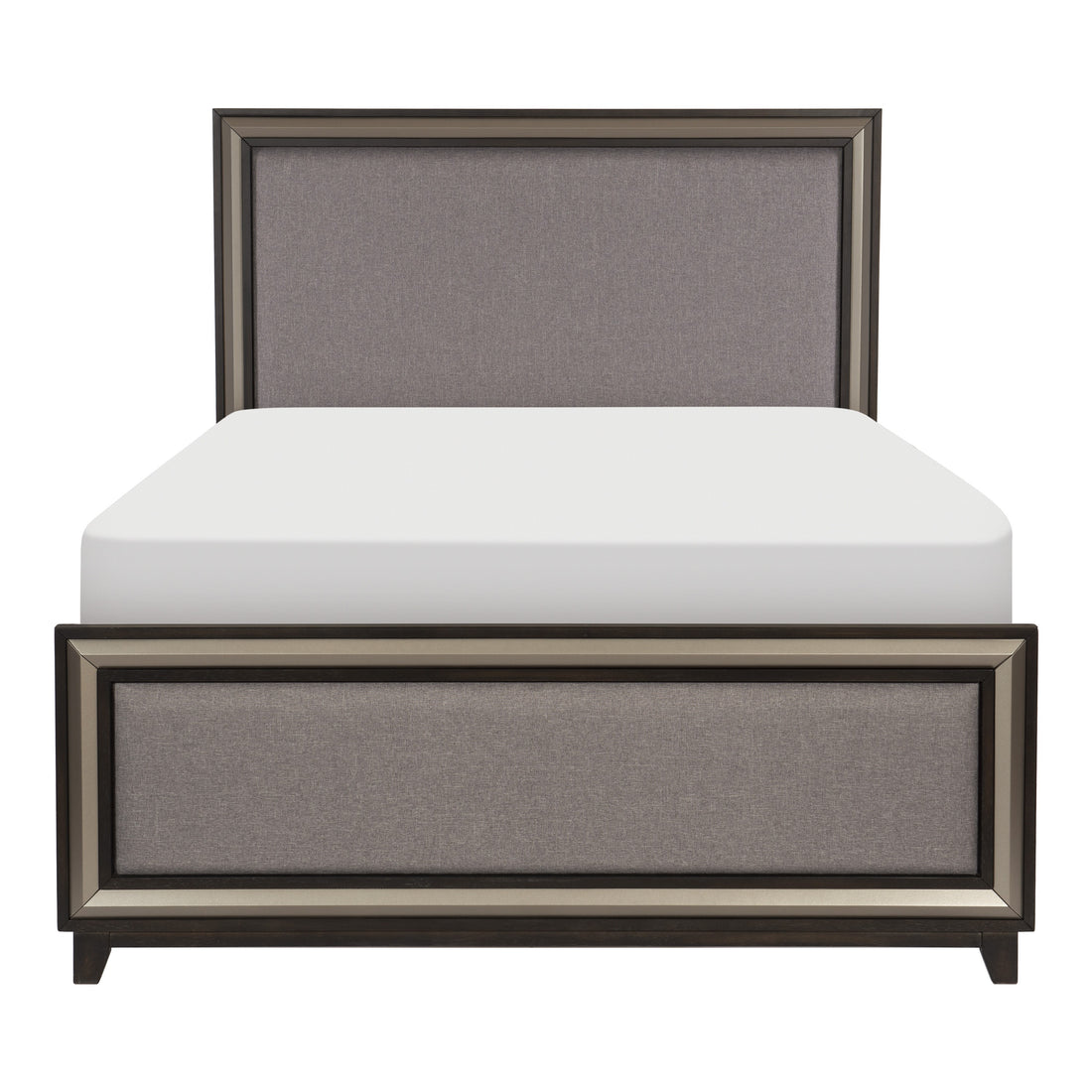 Ebony Finish And Silver Lining Modern Queen Bed Gray Upholstered Headboard Footboard Contemporary Wooden Bedroom Furniture Panel Bed 1Pc Box Spring Required Queen Gray Wood Bedroom Contemporary,Modern Panel Polyester Wood