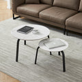 Coffee Table Nesting White Set Of 2, Side Set Black Frame Circular And Marble Tables, Living Room Bedroom Apartment Modern Simple Accent Tea Table Nightstand, Easy Assembly Black Metal Stone