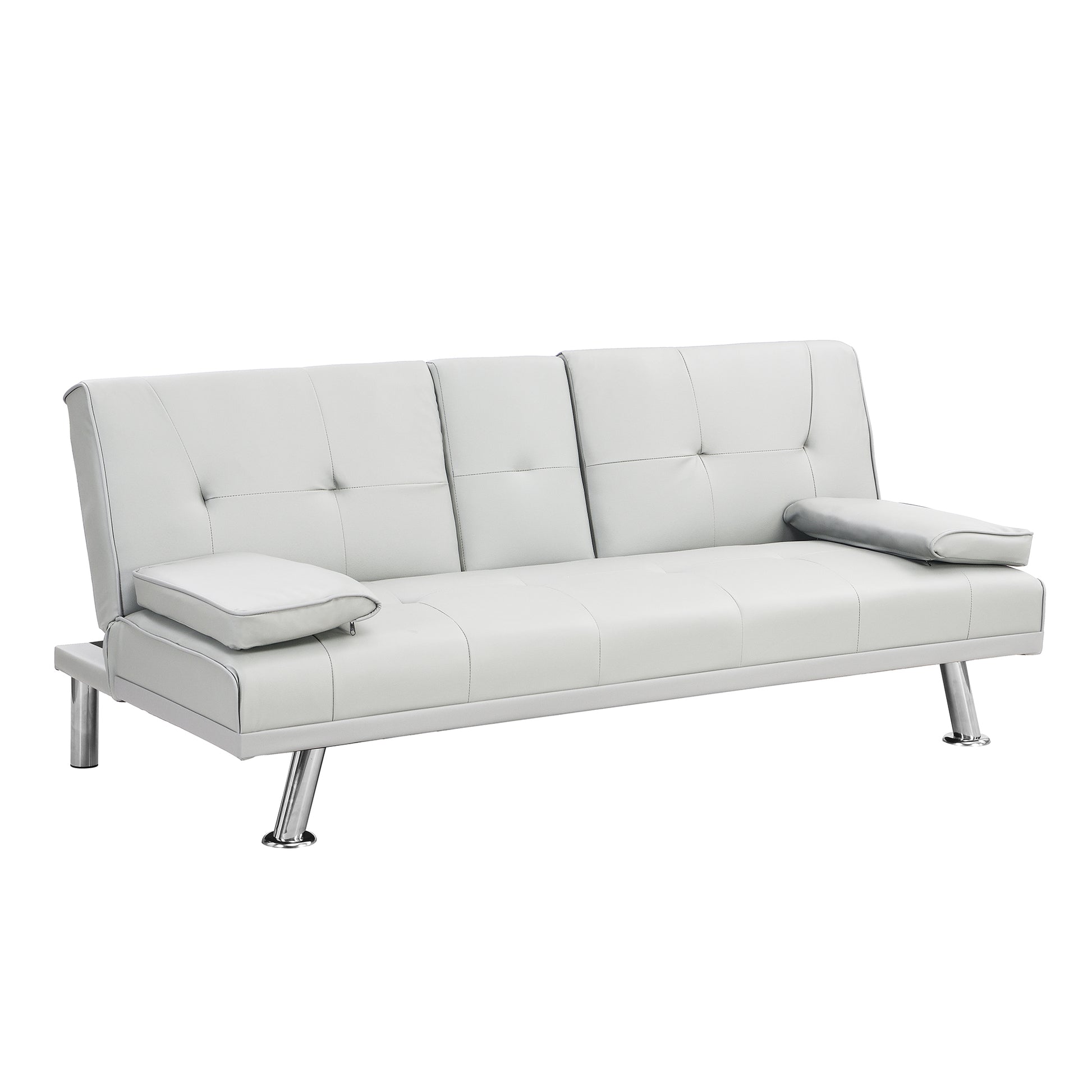 67 Inch White Leather Multifunctional Double Pullout Sofa Bed With Coffee Table White Leather 2 Seat