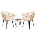 3 Piece Patio Bistro Set With Side Table, Outdoor Pe Rattan Conversation Chair Set,Furniture Of Coffee Table With Glass Top,Cushions & Lumbar Pillows For Garden,Backyard,Balcony Or Poolside Beige Yes Beige Boho Pe Rattan Iron Waterproof Fabric