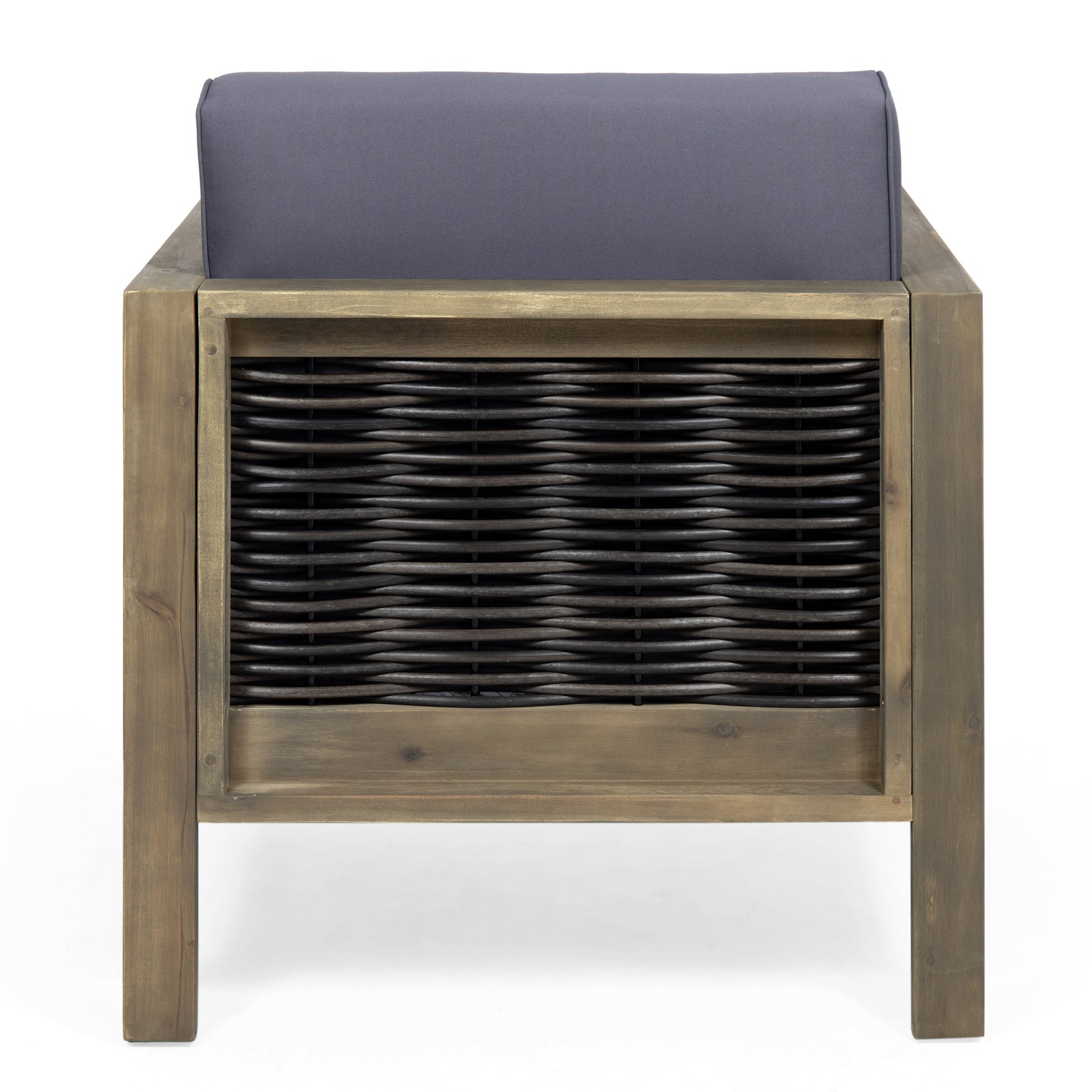 Outdoor 4 Seater Acacia Wood Chat Set With Wicker Accents And Cushions, Gray Mixed Gray Dark Gray Gray Acacia Wood