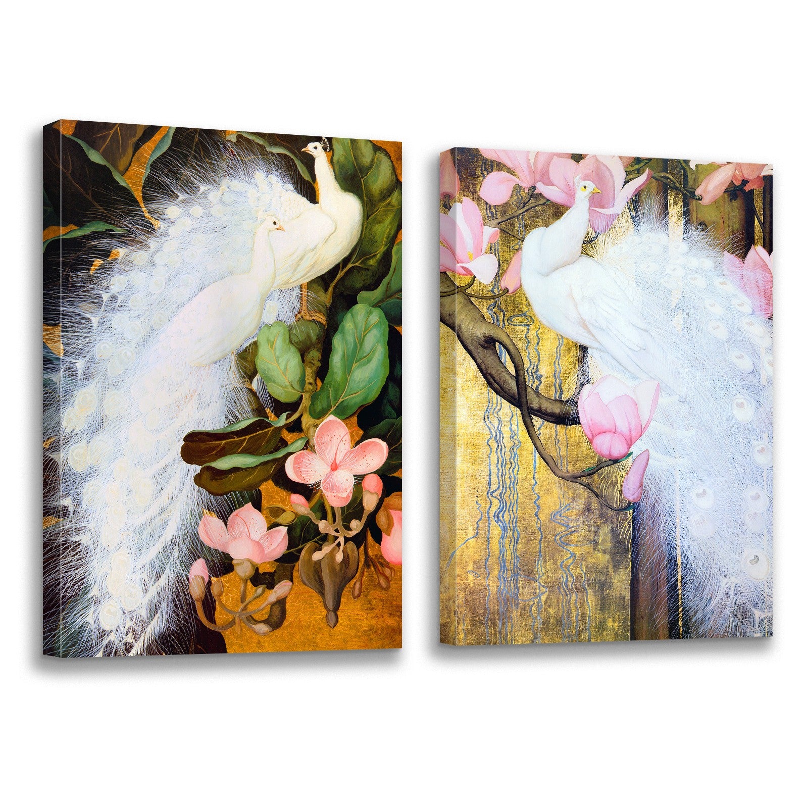 2 Panels Framed Elegant White Peacock Canvas Wall Art Decor,2 Pieces Mordern Canvas Decoration Painting For Office,Dining Room,Living Room, Bedroom Decor Ready To Hang Rectangle Framed Multicolor Oversized 41In Canvas Animals