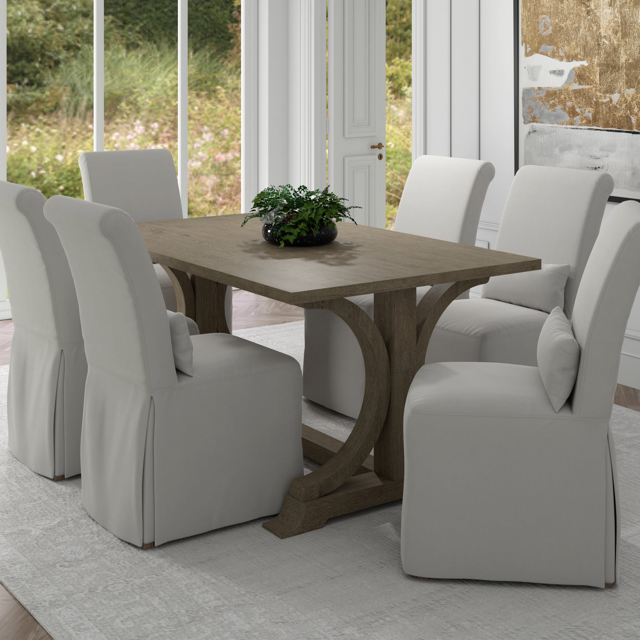 Sonoma Slipcovered Dining Chair Pearl Cushion Solid Off White Brown Dining Room 1 Down Filling Fabric