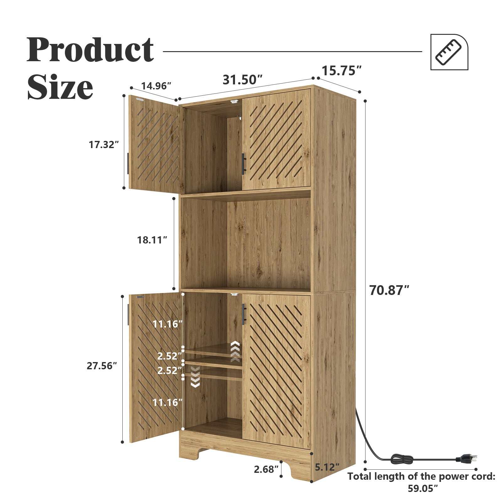 71" Tall Farmhouse Kitchen Pantry Cabinet, Kitchen Hutch Bar Cabinet With Drawers & Shelves, Large Wood Storage Cabinet With Doors & Microwave Stand, Cupboard For Dining Room Wood Dining Room