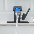 Bathroom Sink Faucet Led Light 3 Colors Changing Waterfall Glass Spout Hot Cold Water Mixer Single Handle One Hole Deck Mounted Bathroom Faucet Black Lavatory Vanity Basin Bath Plumbing Fixtures