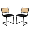 Dining Chairs Set Of 2, Velvet Rattan Side Accent Chairs With Black Painted Legs, Modern Mid Century Breuer Designed Chairs, Upholstered Dining Living Room Kitchen Chairs Black Fabric Metal