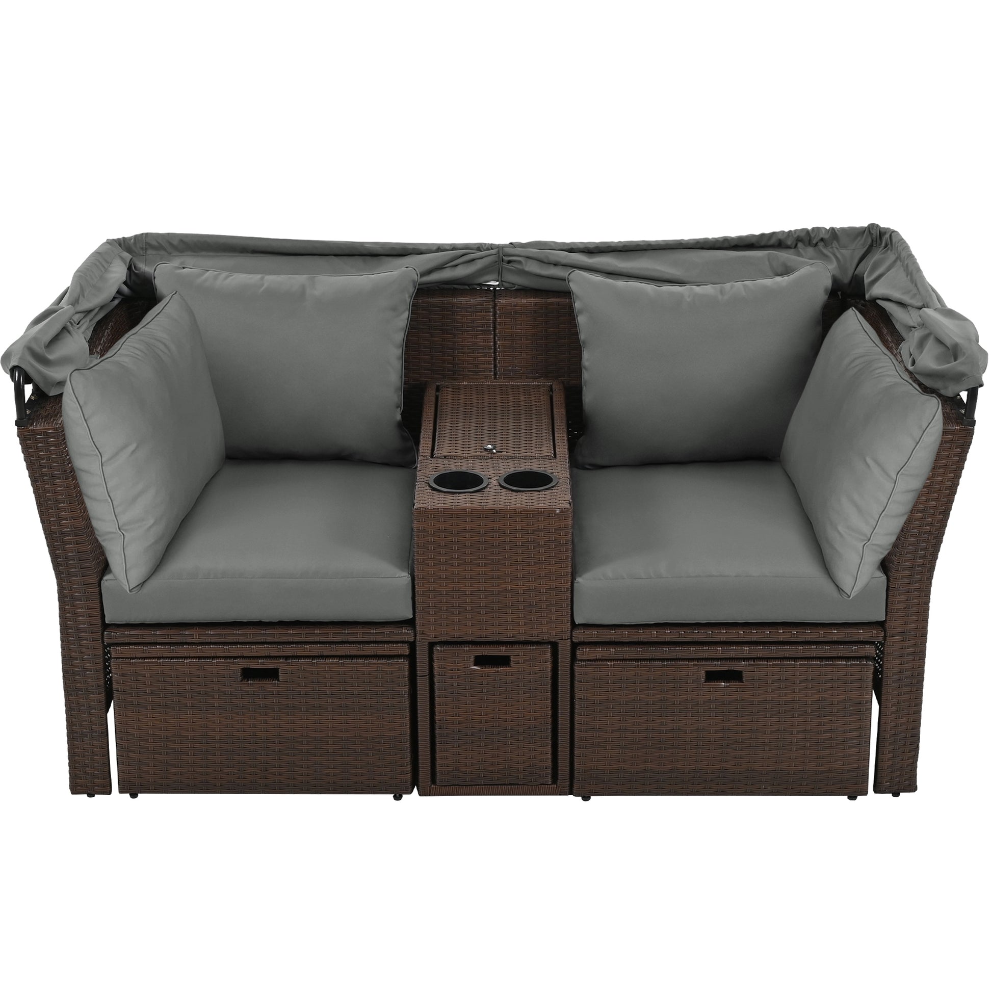 2 Seater Outdoor Patio Daybed Outdoor Double Daybed Outdoor Loveseat Sofa Set With Foldable Awning And Cushions For Garden, Balcony, Poolside, Grey Yes Grey Water Resistant Frame Water Resistant Cushion Garden & Outdoor Sectional Seating Groups Foam