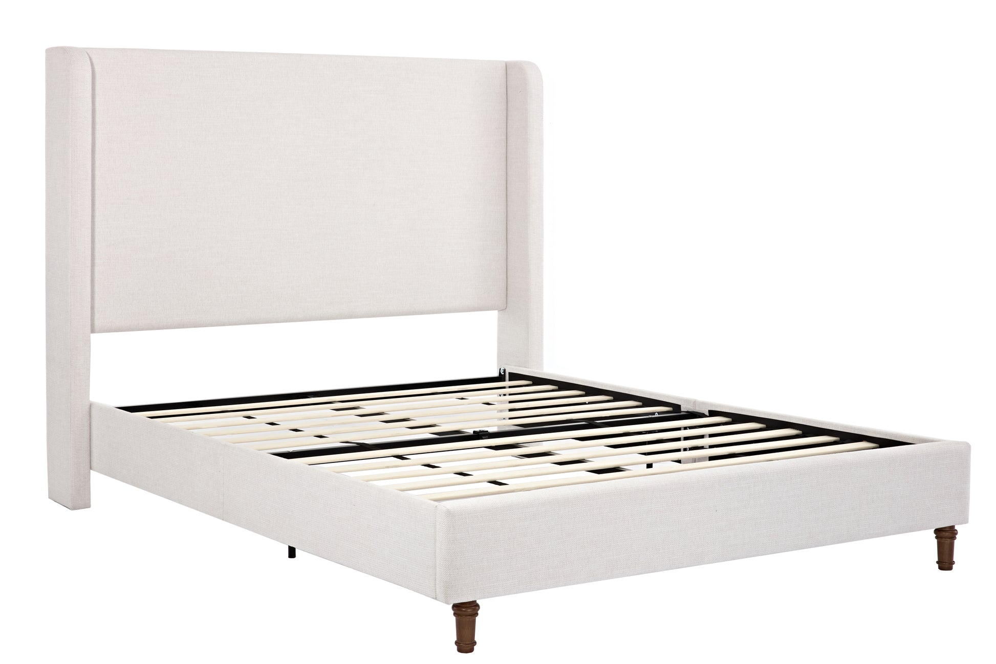 Harper Tall Headboard Upholstered Bed 54" High Headboard Elegant Simplicity No Box Spring Needed Easy Assembly Queen Textured Ivory Canvas Box Spring Not Required Queen Ivory Metal Brown Bedroom Contemporary Oak Bed Frame Foam Chenille Fabric Metal