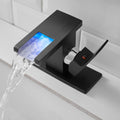 Bathroom Sink Faucet Led Light 3 Colors Changing Waterfall Glass Spout Hot Cold Water Mixer Single Handle One Hole Deck Mounted Bathroom Faucet Black Lavatory Vanity Basin Bath Plumbing Fixtures