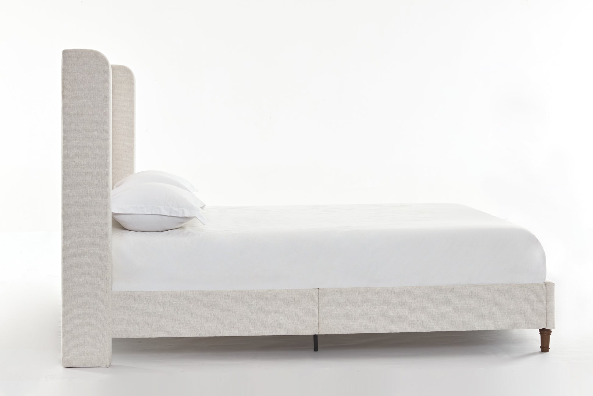 Harper Tall Headboard Upholstered Bed 54" High Headboard Elegant Simplicity No Box Spring Needed Easy Assembly Queen Textured Ivory Canvas Box Spring Not Required Queen Ivory Metal Brown Bedroom Contemporary Oak Bed Frame Foam Chenille Fabric Metal