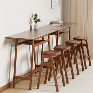 3 Pcs Pub Dining Set Retro Bar Table Rubber Wood Stackable Backless High Stool For 2 With Shelf And Hooks For Home Bar Small Space Antique Brown Rubber Wood