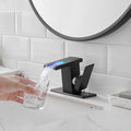 Bathroom Sink Faucet Led Light 3 Colors Changing Waterfall Glass Spout Hot Cold Water Mixer Single Handle One Hole Deck Mounted Bathroom Faucet Black Lavatory Vanity Basin Bath Plumbing Fixtures