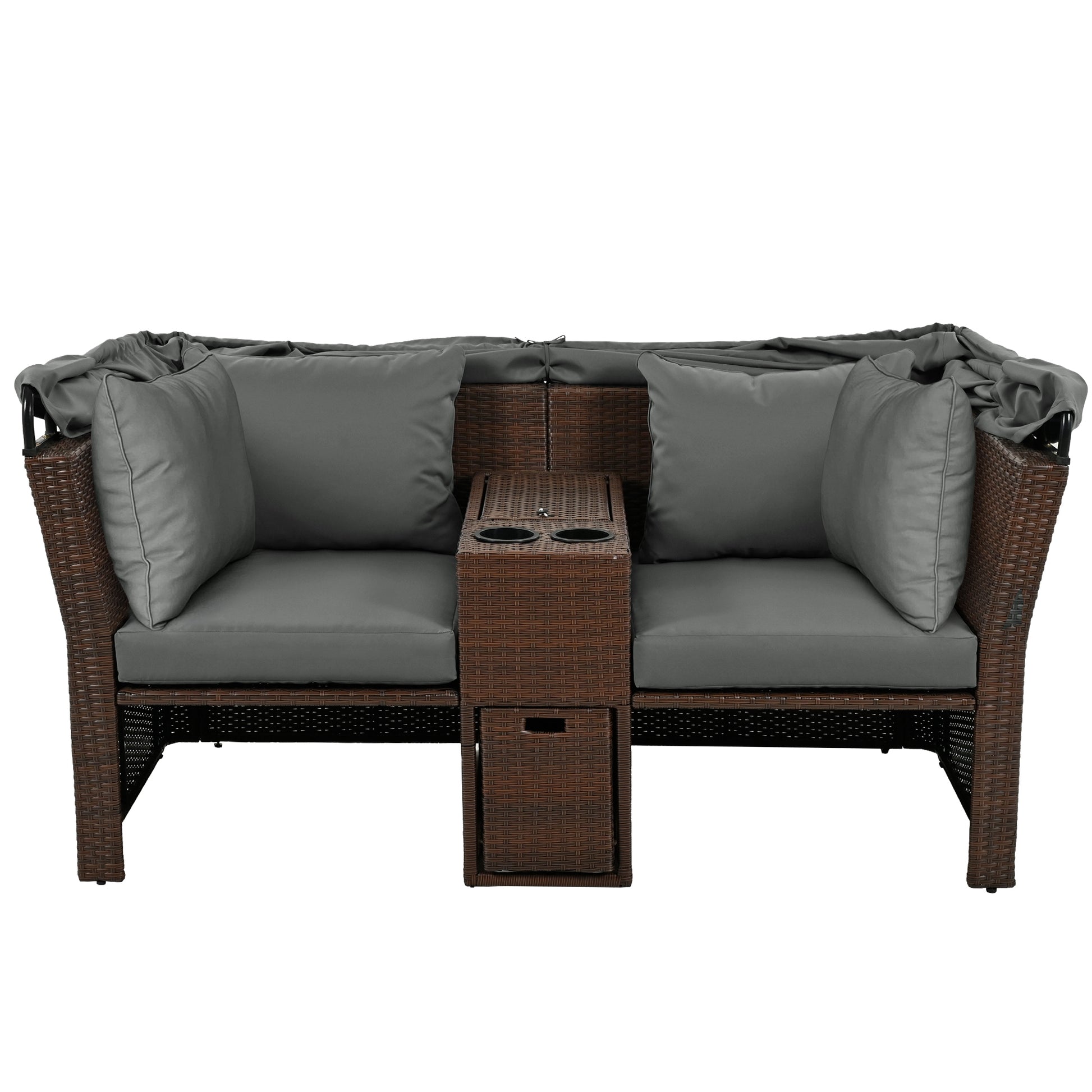 2 Seater Outdoor Patio Daybed Outdoor Double Daybed Outdoor Loveseat Sofa Set With Foldable Awning And Cushions For Garden, Balcony, Poolside, Grey Yes Grey Water Resistant Frame Water Resistant Cushion Garden & Outdoor Sectional Seating Groups Foam