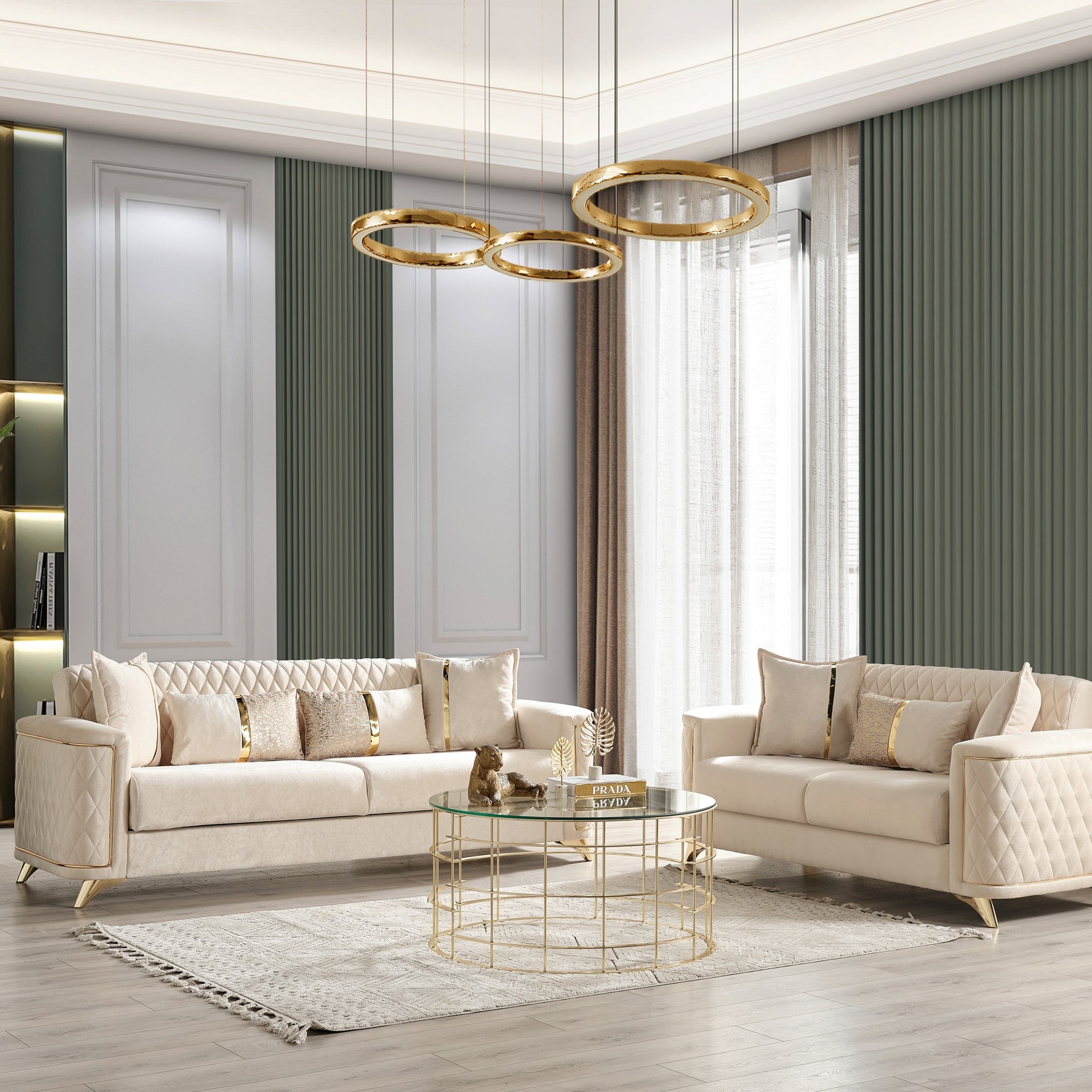 Luna 2Pc Modern Living Room Set In Ivory Ivory Velvet Wood Primary Living Space Contemporary,Modern Upholstered Wood 5 Seat