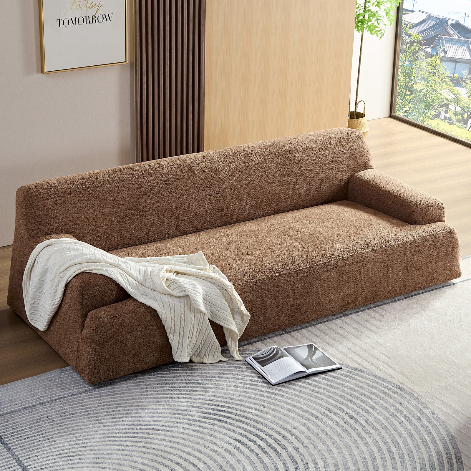 Wks9 Camel Sofa, Modern Simplicity, Durable Fabric, Solid Wood Frame, High Density Sponge Filler Camel Fabric 3 Seat