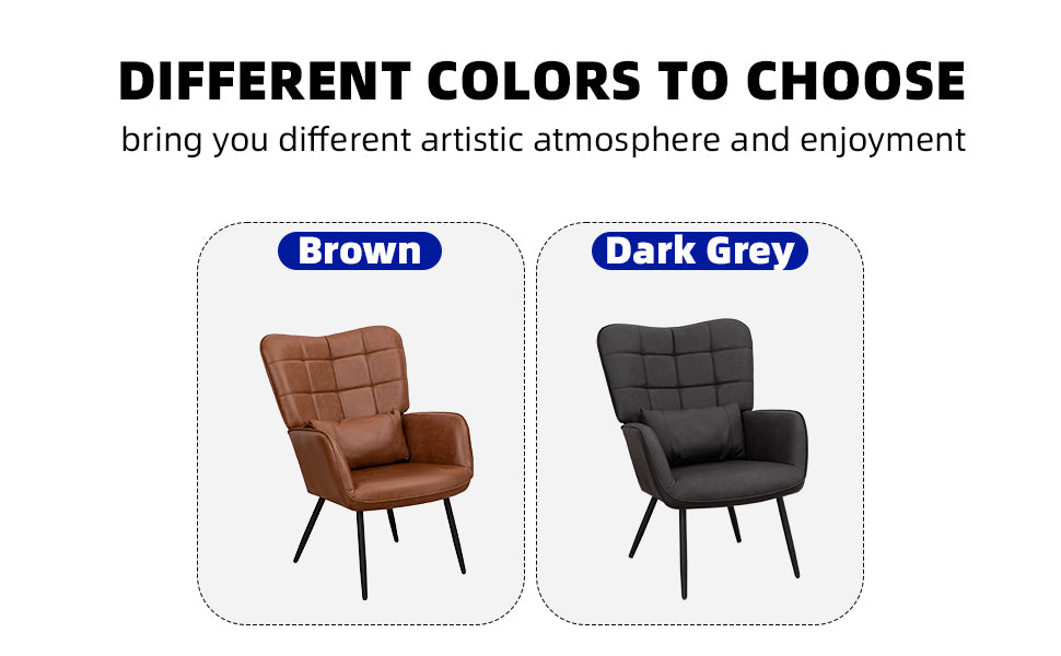 Leather Armchair, Modern Accent Chair High Back, Living Room Chairs With Metal Legs And Soft Padded, Sofa Chairs For Home Office,Bedroom,Dining Room Grey 1Pc Grey Bonded Leather