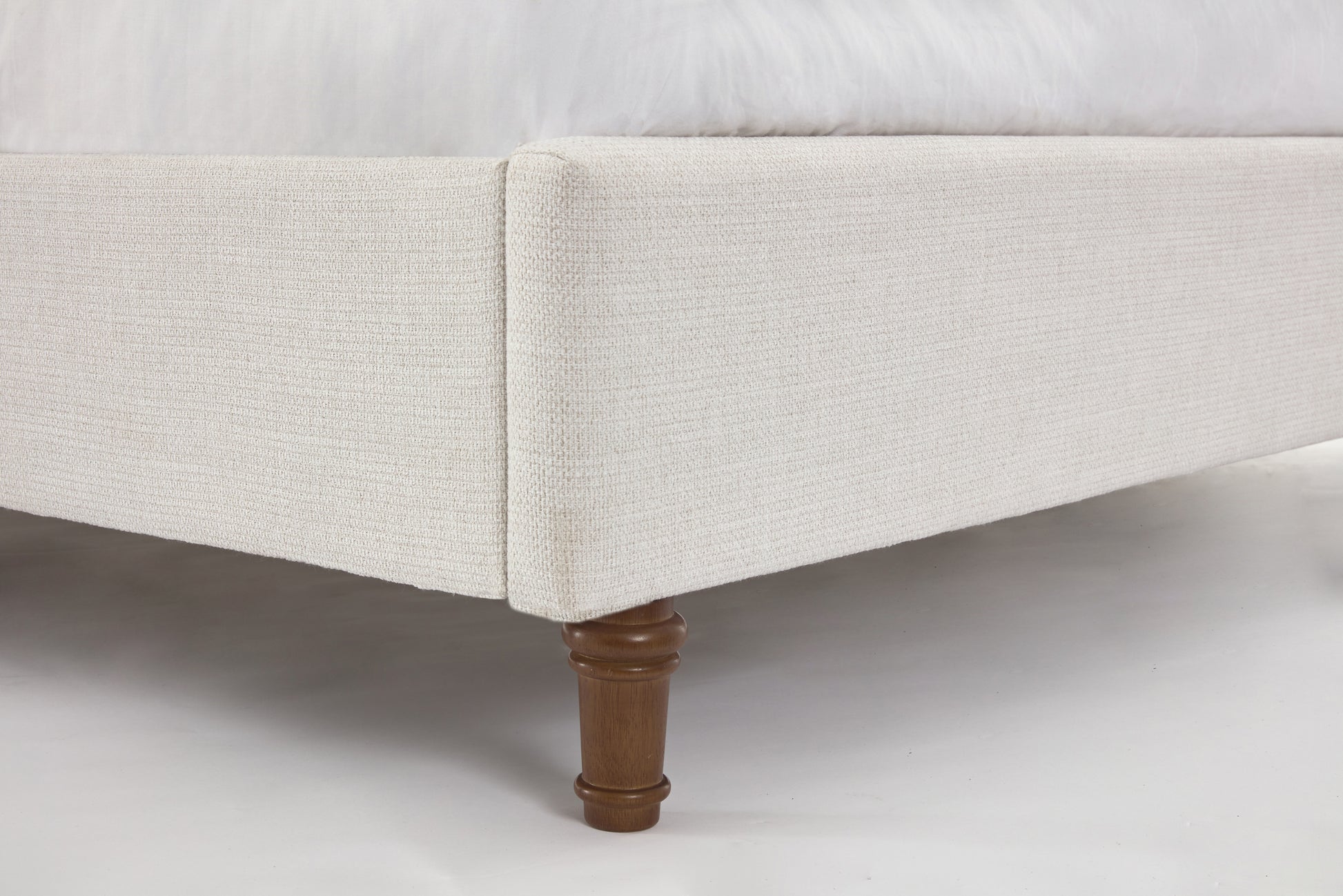 Harper Tall Headboard Upholstered Bed 54" High Headboard Elegant Simplicity No Box Spring Needed Easy Assembly Queen Textured Ivory Canvas Box Spring Not Required Queen Ivory Metal Brown Bedroom Contemporary Oak Bed Frame Foam Chenille Fabric Metal