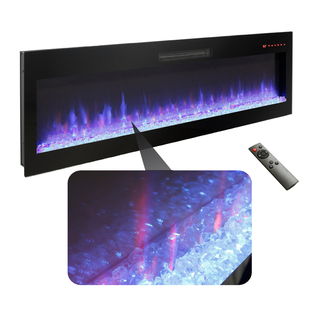 50 Inch Electric Fireplace, Recessed And Wall Mounted Fireplace Powder Coated Electric Antique Black Vent Free Yes Tempered Glass Sheet Metal Plastic Electric