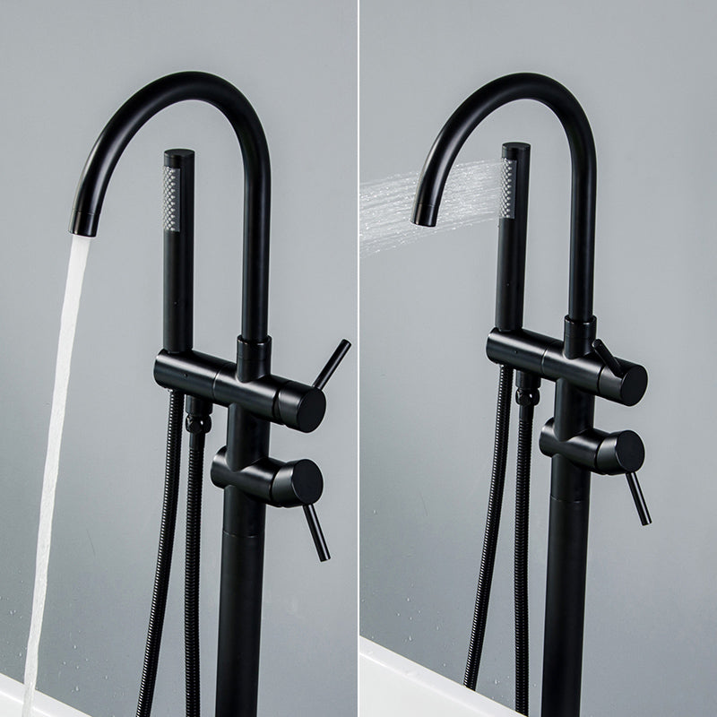 Single Handle Freestanding Tub Filler Floor Mount Bathtub Faucet With Handheld Shower Black Bathroom Joystick Claw Foot Tub Faucets Curved Two Black Pull Out Floor Mounted Cartridge Valve Single Hole Faucets Matte Black Antique,Classic 1 Hole Faucets