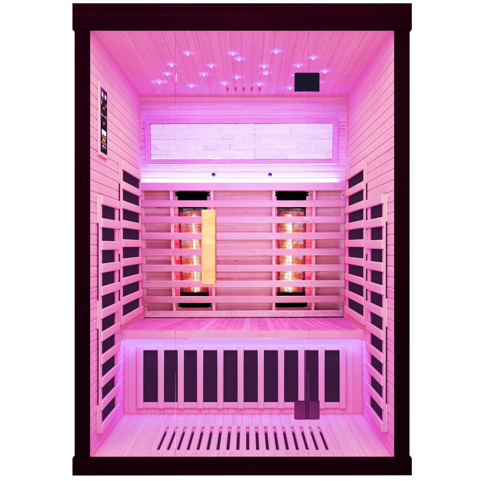 Luxury Double Sauna Room Black Natural Wood Paper Glass