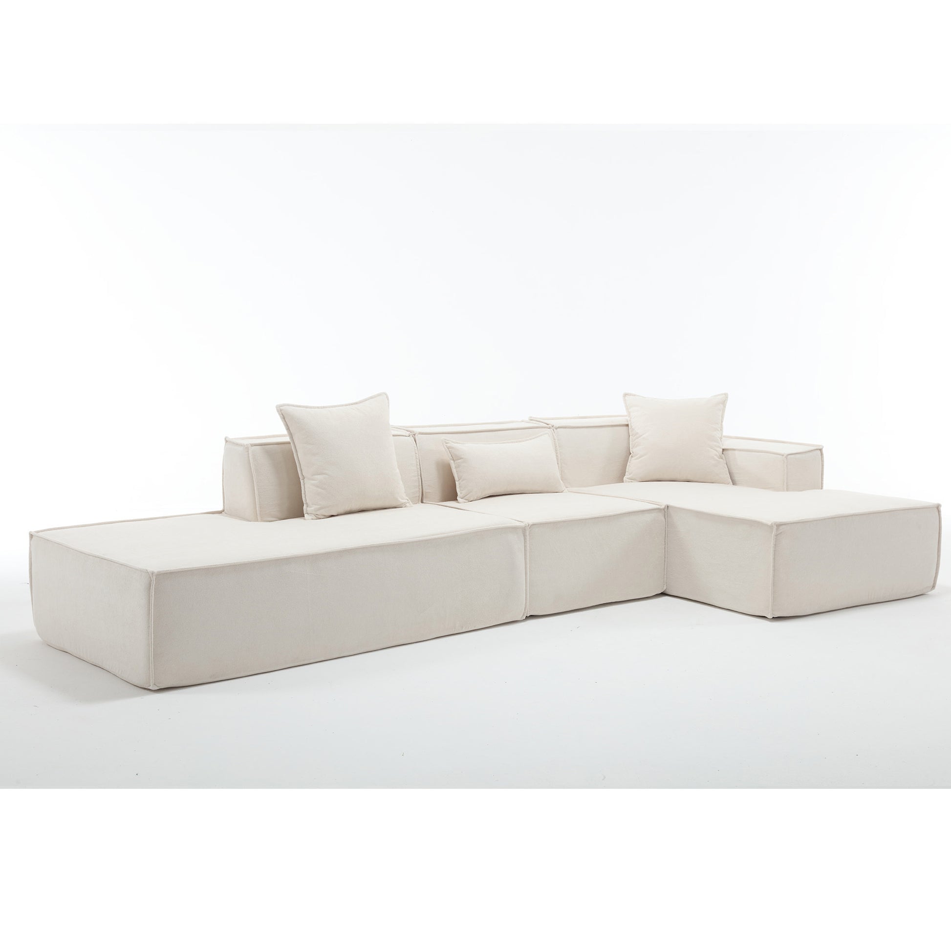 Modular Combination Living Room Sofa Set, Modern Minimalist Sofa, Free Installation Sofa, L Shaped, Italian Minimalist Tofu Block Sofa, Right Hand Facing,Terrycloth Fabric ,Beige Beige Polyester Primary Living Space Soft Modern Polyester 3 Seat