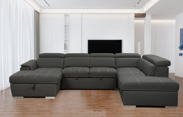 128"Sofa U Shaped Sectional Couch With Ottomans Reversible Modular Sofa 7 Seater Couch With Storage Seat,Living Room Furniture Sofa Sets With Adjustable Headrest, Grey Light Brown Wood Primary Living Space Heavy Duty Eucalyptus 7 Seat Grey Microfiber