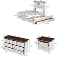 3 Pieces Wooden Captain Bedroom Set Full Bed With Trundle, Nightstand And Dresser, White Walnut White Walnut Wood