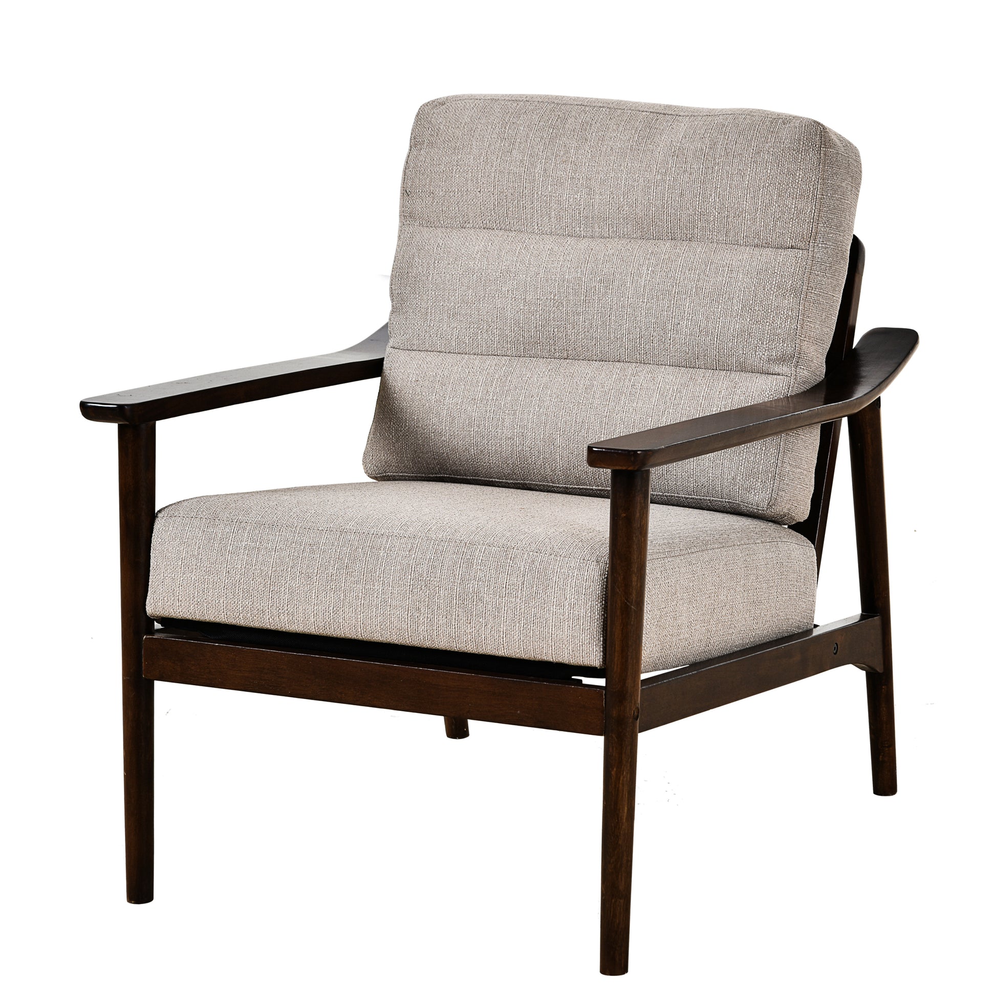 Home Accent Chair Mid Century Modern Chair Upholstered Lounge Arm Chair With Solid Wood Frame & Soft Cushion For Living Room, Bedroom, Belcony, Taupe Taupe Linen
