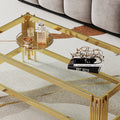 Top And Bottom Double Layer Tempered Glass Coffee Table And Mirror Finished Stainless Steel Frame Gold Tempered Glass