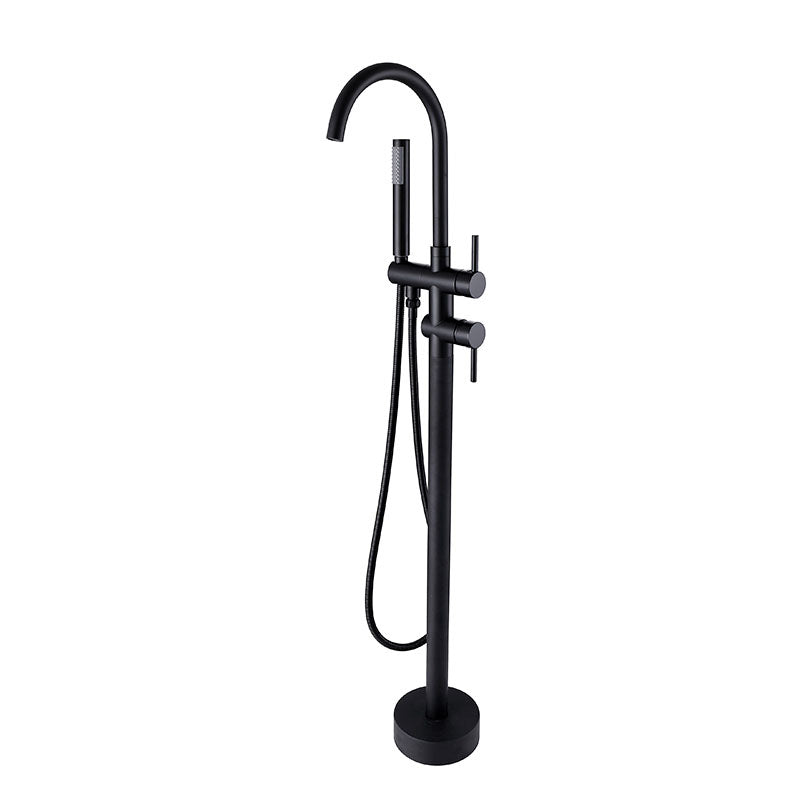 Single Handle Freestanding Tub Filler Floor Mount Bathtub Faucet With Handheld Shower Black Bathroom Joystick Claw Foot Tub Faucets Curved Two Black Pull Out Floor Mounted Cartridge Valve Single Hole Faucets Matte Black Antique,Classic 1 Hole Faucets