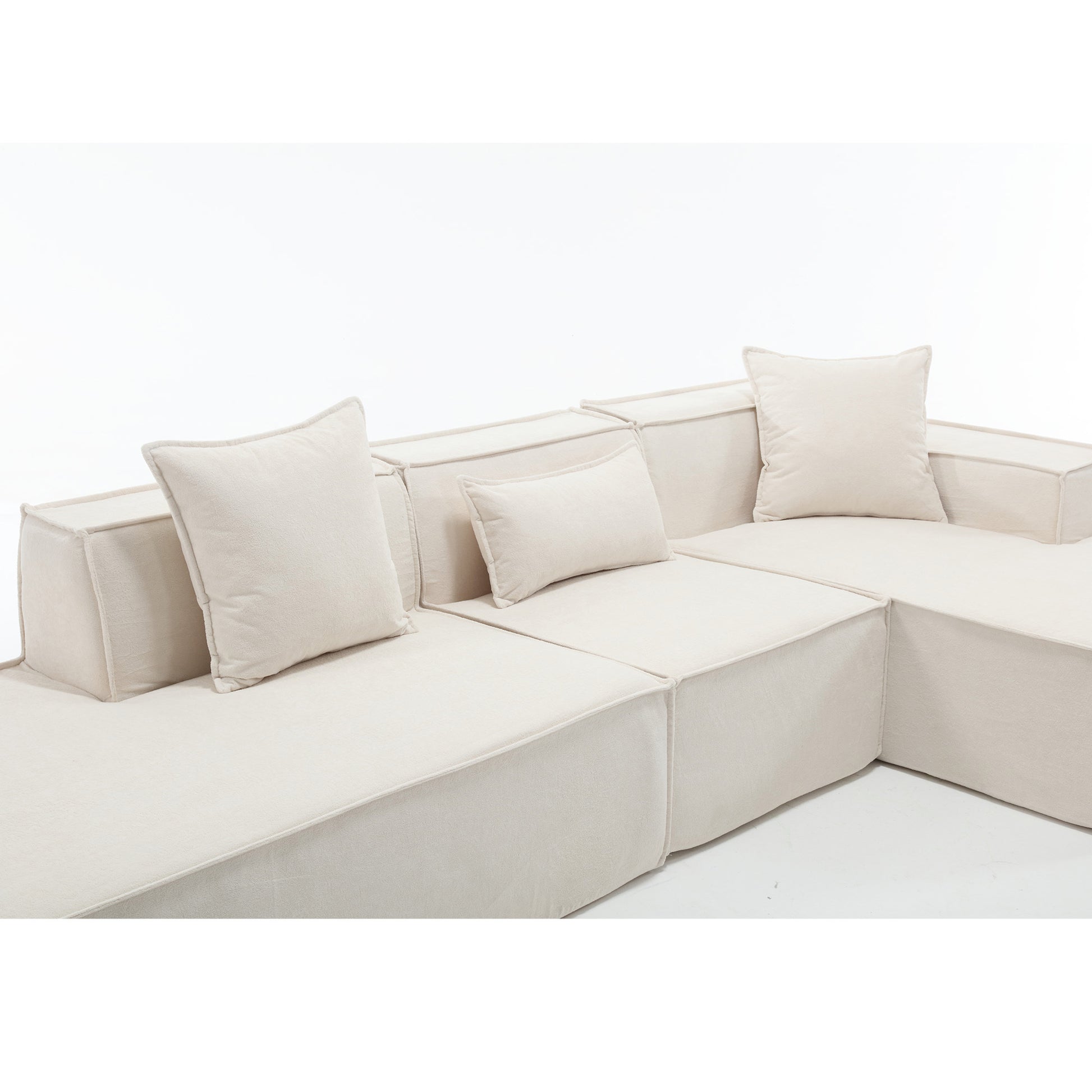 Modular Combination Living Room Sofa Set, Modern Minimalist Sofa, Free Installation Sofa, L Shaped, Italian Minimalist Tofu Block Sofa, Right Hand Facing,Terrycloth Fabric ,Beige Beige Polyester Primary Living Space Soft Modern Polyester 3 Seat