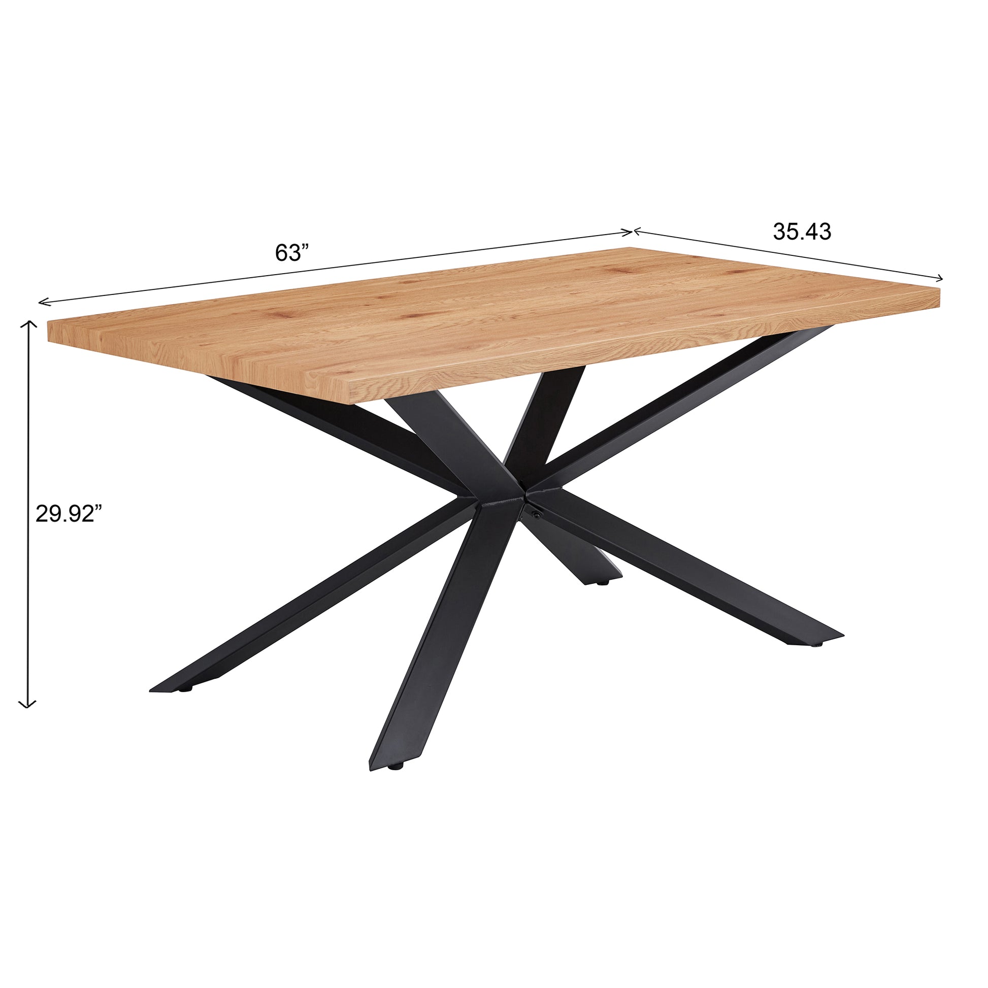 63 Inch, Rectangle Dining Table Set For 4 6 People, Oak Wood Effect, Ideal For Kitchen, Dining, Living, Meeting, Banquet Oak Dining Room Modern Rectangular Kitchen & Dining Tables Mdf Steel