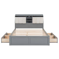 Wood Full Size Platform Bed With Storage Headboard And 4 Drawers, Gray Box Spring Not Required Full Gray Wood Bedroom Bed Frame Solid Wood Mdf
