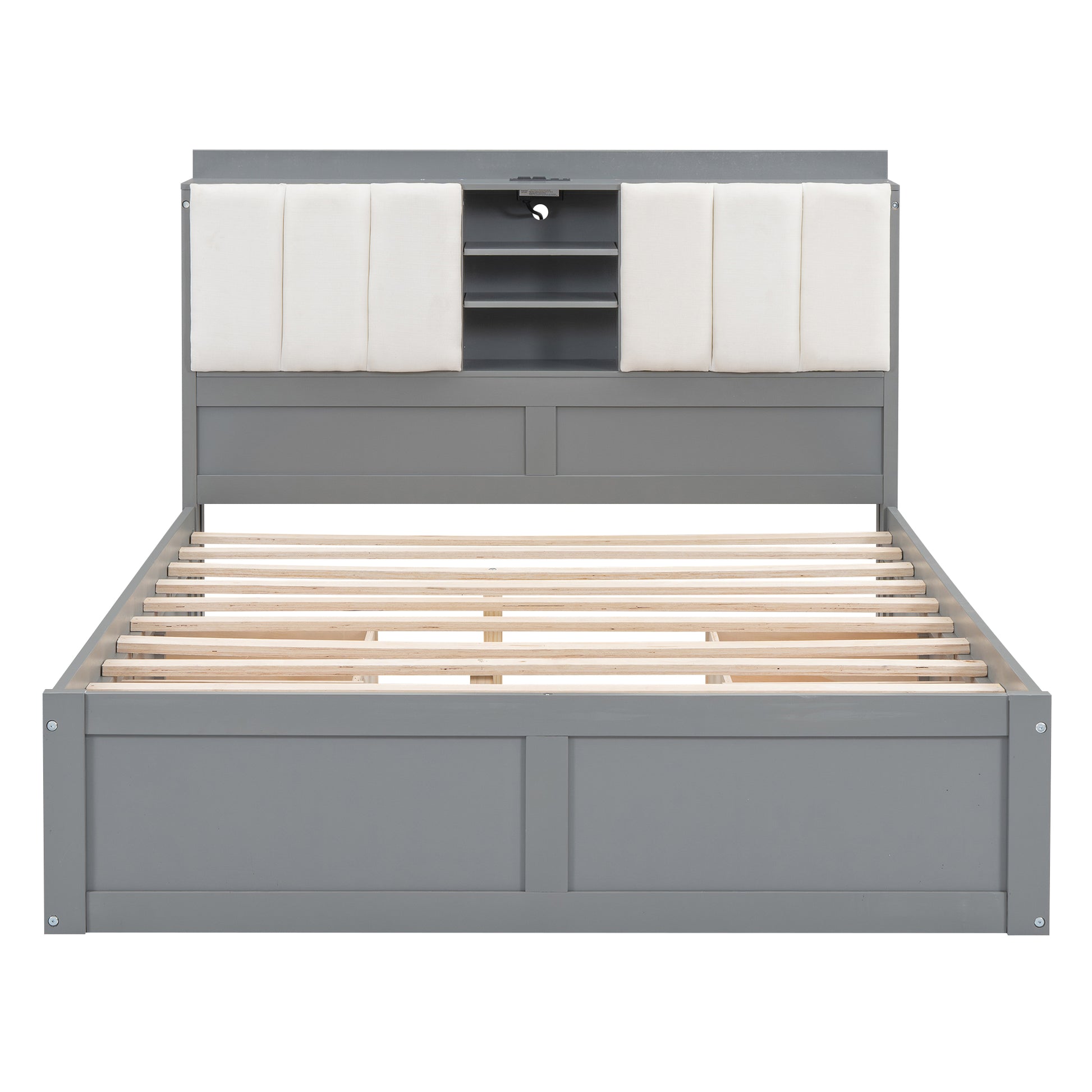 Wood Full Size Platform Bed With Storage Headboard And 4 Drawers, Gray Box Spring Not Required Full Gray Wood Bedroom Bed Frame Solid Wood Mdf