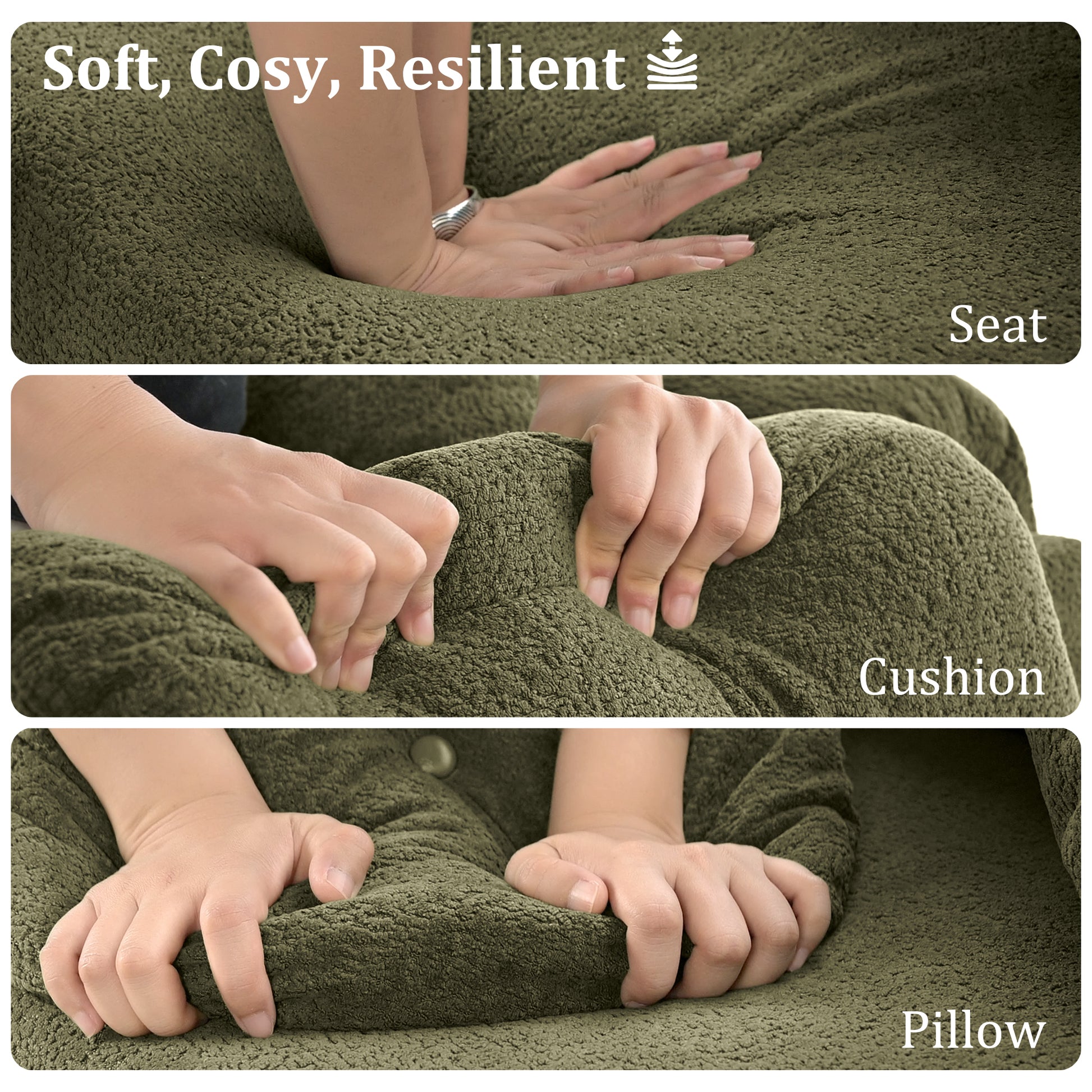 68.5"Modern Lamb Wool Sofa With Decorative Throw Pillows For Small Spaces Emerald Foam Spring