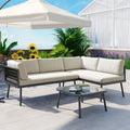 Modern Outdoor 3 Piece Pe Rattan Sofa Set All Weather Patio Metal Sectional Furniture Set With Cushions And Glass Table For Backyard, Poolside, Garden,Black,L Shaped Yes Sectional Black Seats 4 Weather Resistant Frame Water Resistant Cushion Garden &