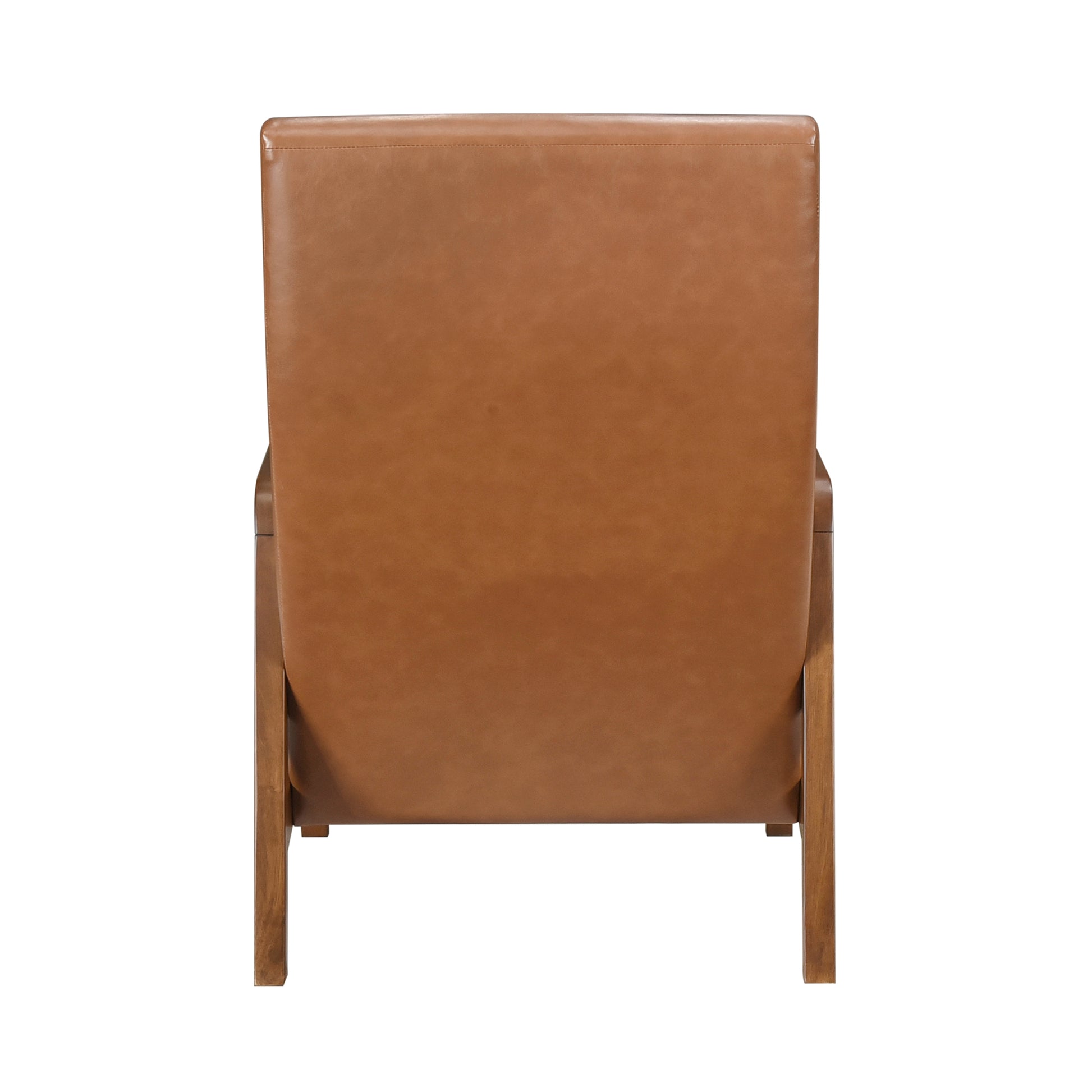 1Pc Accent Chair Brown Faux Leather Walnut Finish Solid Rubberwood Modern Living Room Furniture Brown Primary Living Space Modern Rubberwood Solid Wood