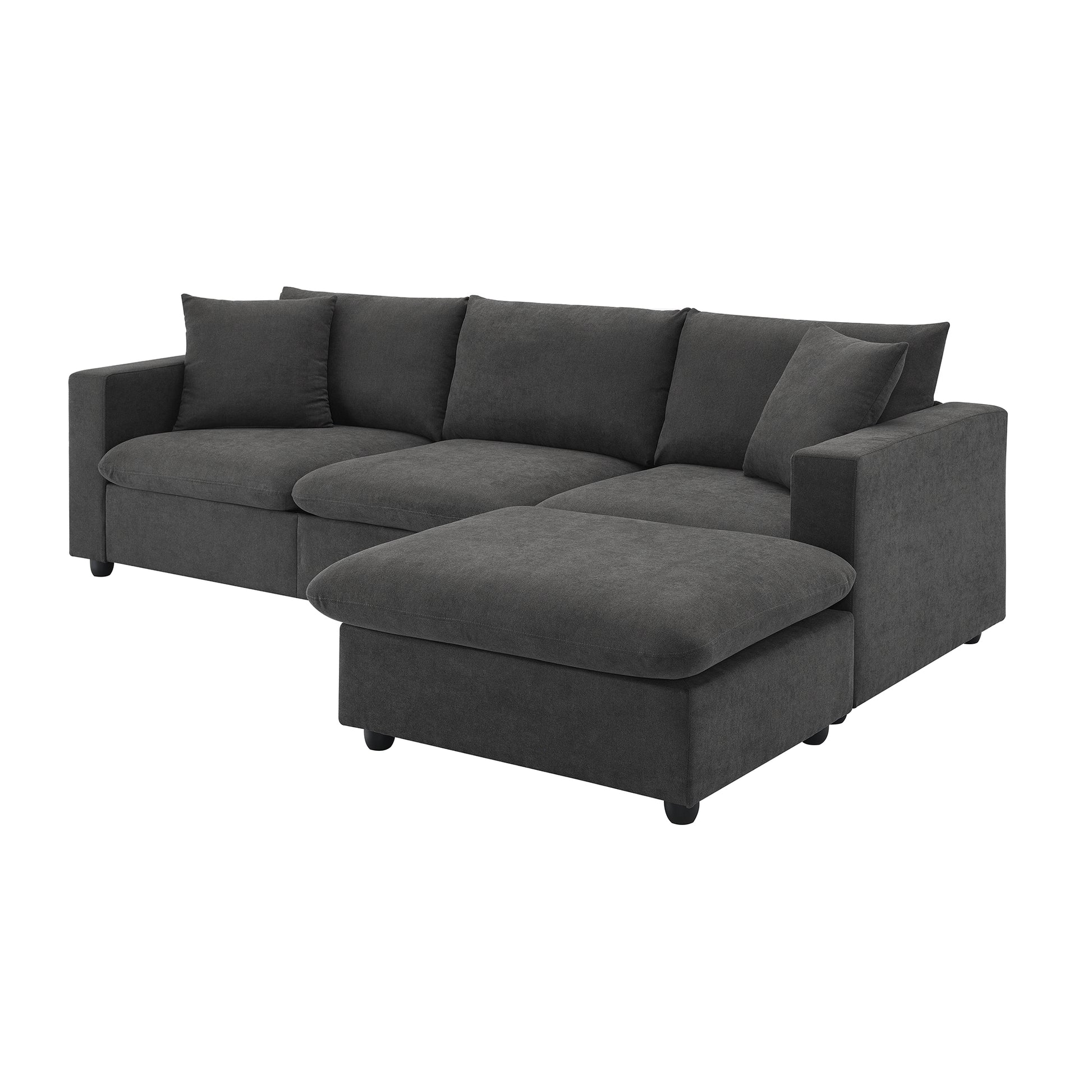100.4*64.6" Modern Sectional Sofa,L Shaped Couch Set With 2 Free Pillows,4 Seat Polyester Fabric Couch Set With Convertible Ottoman For Living Room, Apartment, Office,4 Colors Dawn Grey Polyester 3 Seat