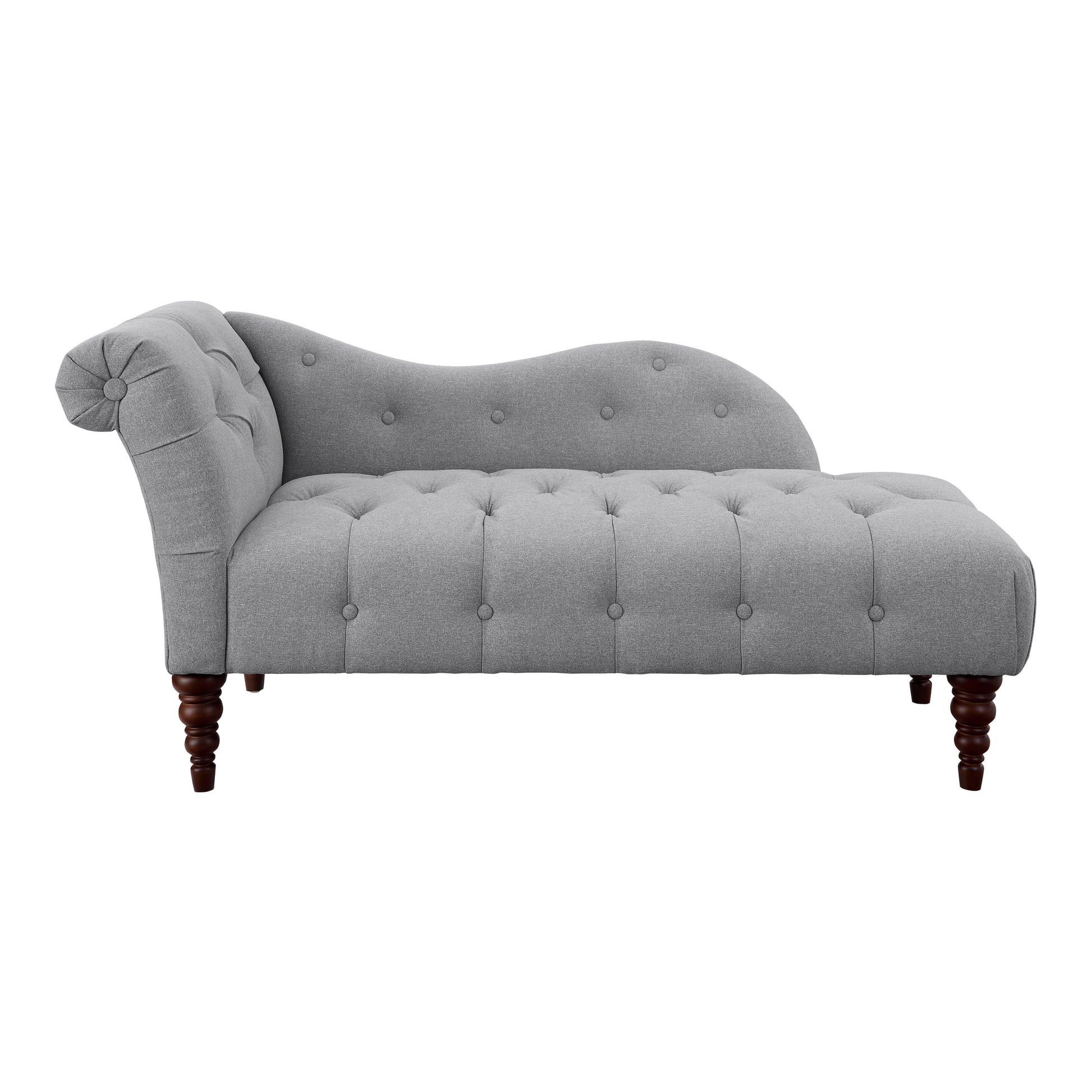 1Pc Modern Traditional Chaise Button Tufted Detail Dove Gray Upholstery Style Comfort Living Room Furniture Espresso Finish Legs Gray Primary Living Space Modern,Traditional Solid Wood