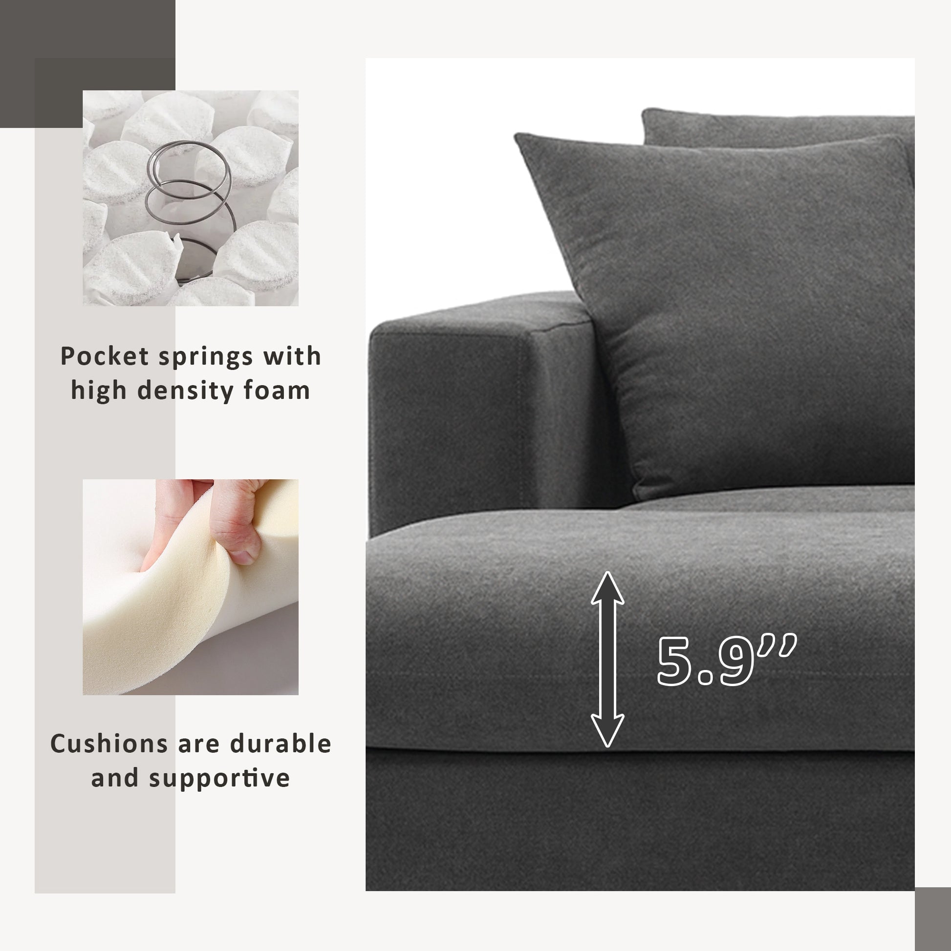 100.4*64.6" Modern Sectional Sofa,L Shaped Couch Set With 2 Free Pillows,4 Seat Polyester Fabric Couch Set With Convertible Ottoman For Living Room, Apartment, Office,4 Colors Dawn Grey Polyester 3 Seat