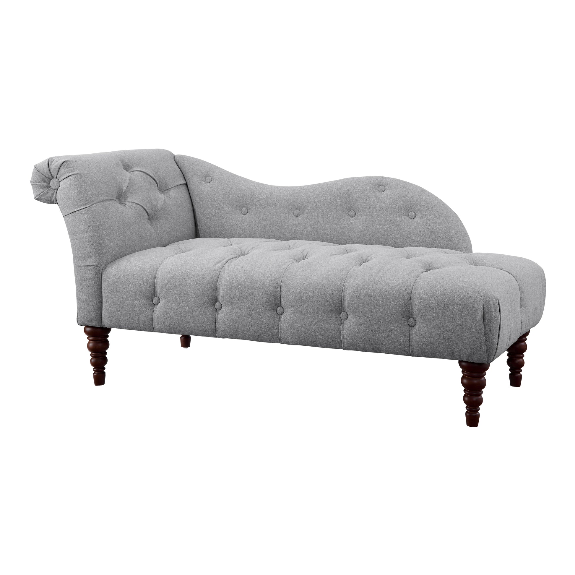 1Pc Modern Traditional Chaise Button Tufted Detail Dove Gray Upholstery Style Comfort Living Room Furniture Espresso Finish Legs Gray Primary Living Space Modern,Traditional Solid Wood