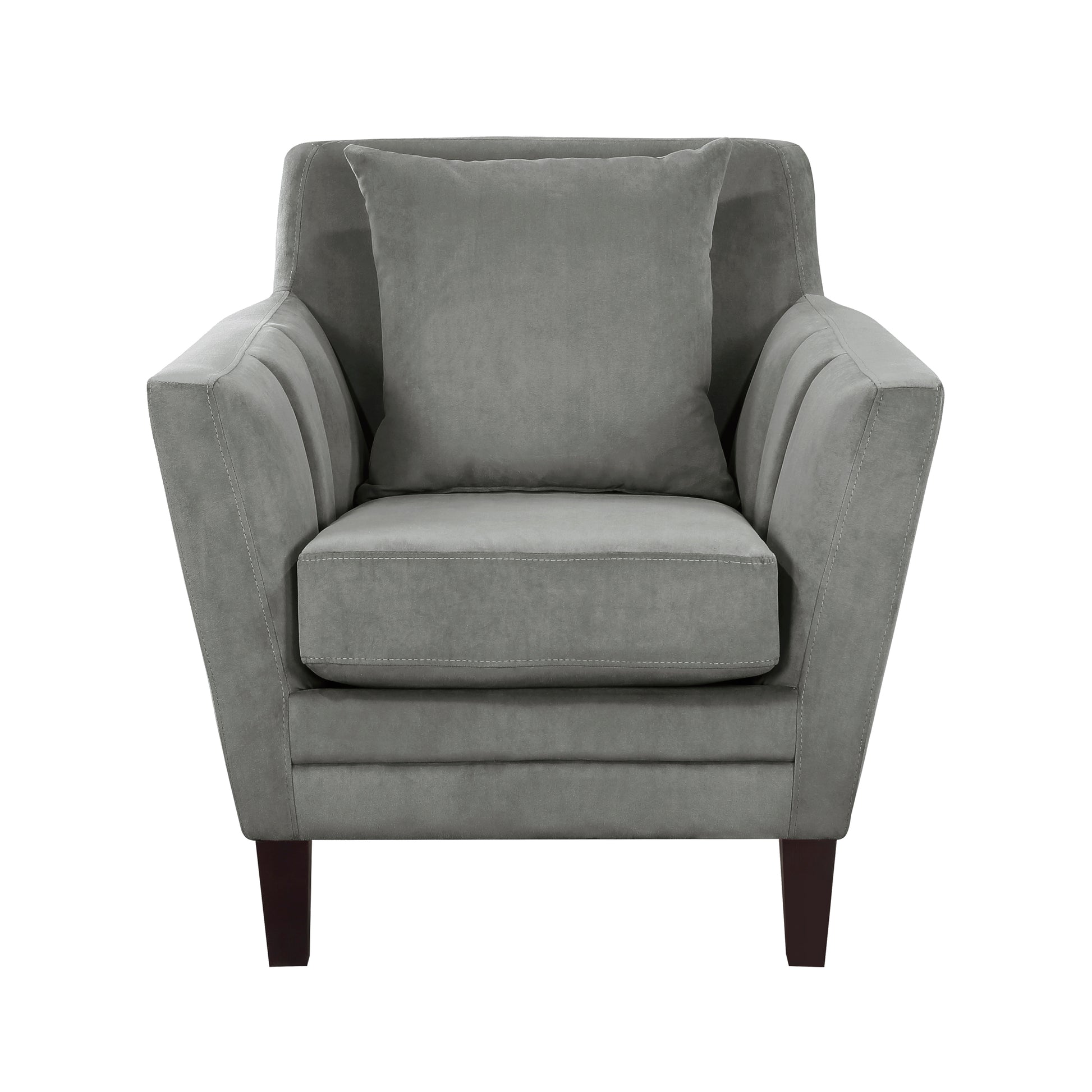 Stylish Home Accent Chair Gray Velvet Upholstery Matching Pillow Solid Wood Furniture Living Room 1Pc Gray Primary Living Space Modern Solid Wood