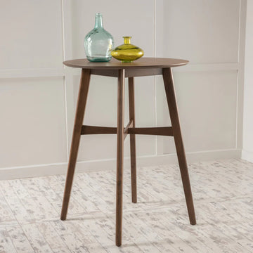 Mid Century Modern Circular Wood Bar Table With Tapered Legs, 31.50"L X 31.50"W X 42.00"H, Natural Walnut Natural Walnut Solid Wood Mdf